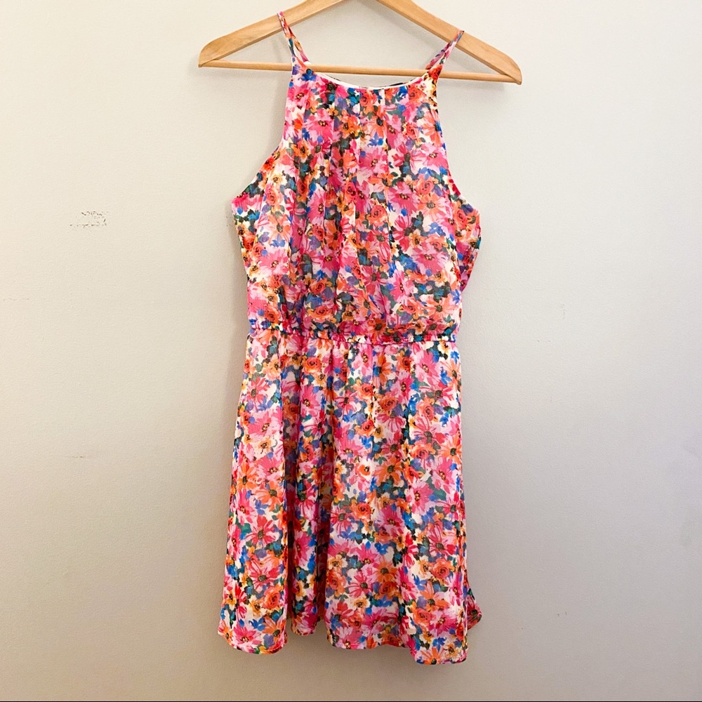 Francesca’s Floral High Neck Mini Dress